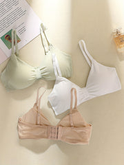3pcs Girls Cami Bras Solid Threaded Bow Decor Comfortable Undershirt