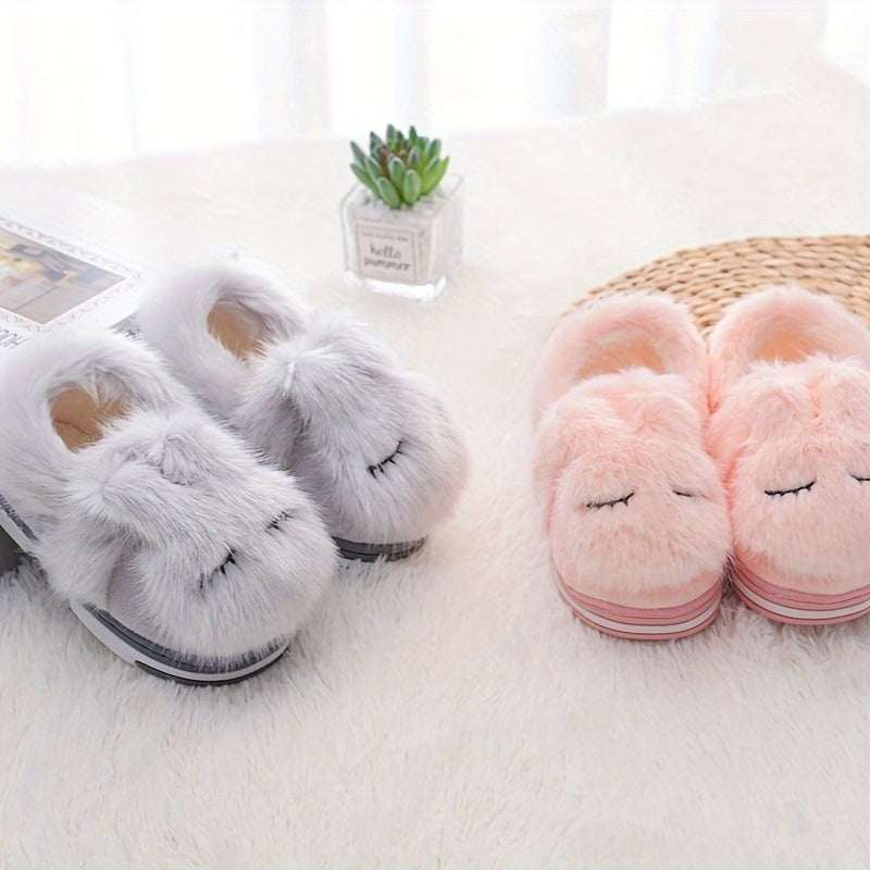 Furry Rabbit House Slippers for Girls - Non Slip Soft Bottom Indoor Shoes