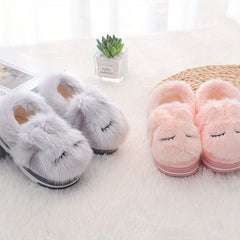 Furry Rabbit House Slippers for Girls - Non Slip Soft Bottom Indoor Shoes