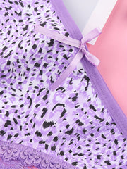 6pcs Leopard Bow Tie Lace Trim Intimates Panties