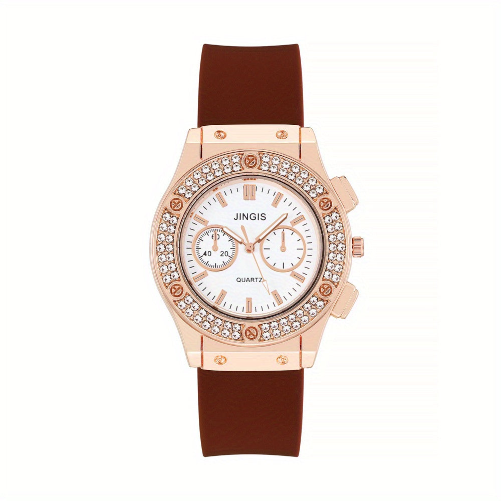 Bilateral Rhinestone Silicone Strap Watch