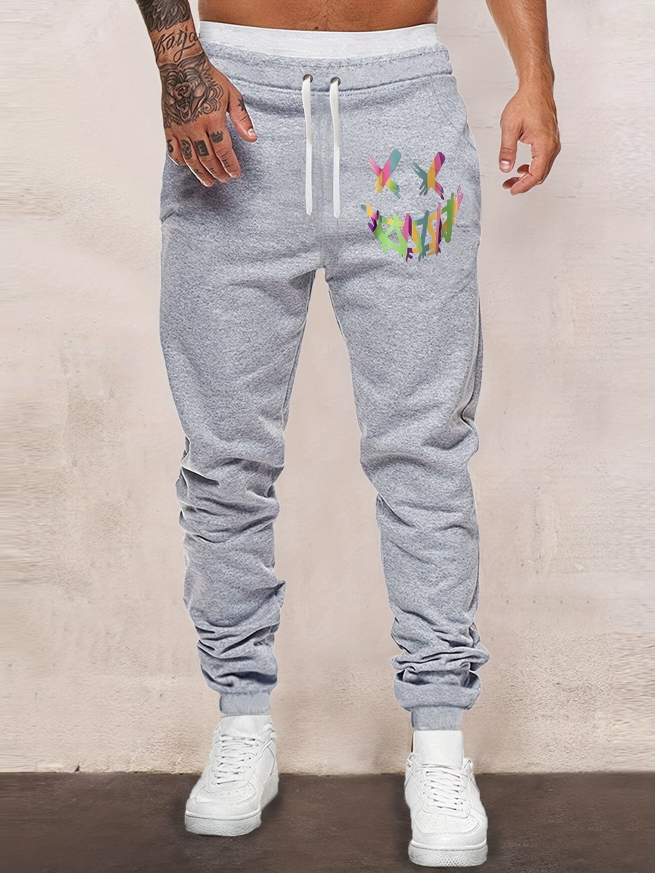 Evil Smile Print Men's Drawstring Sweatpants Loose Casual Comfy Jogger Pants