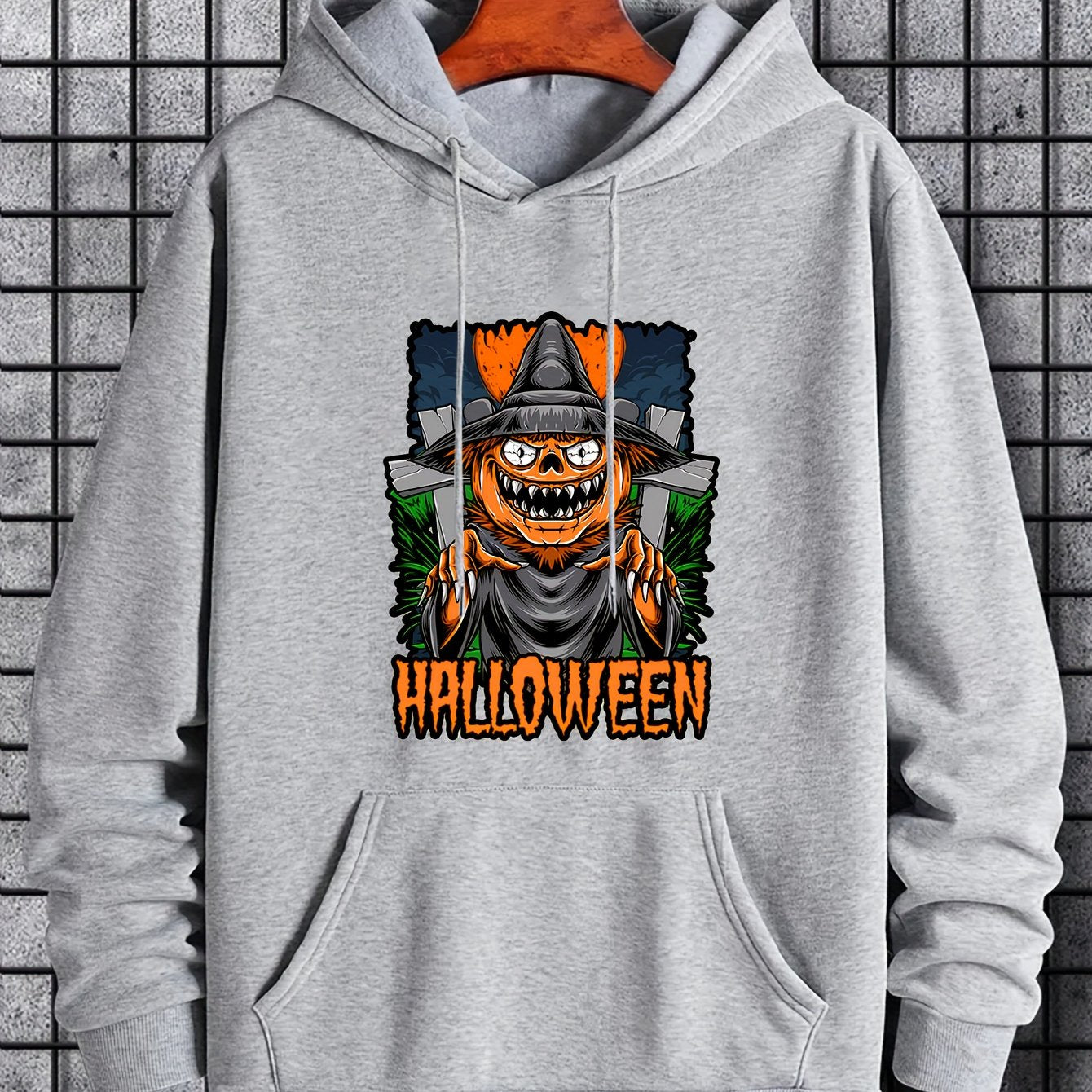 Men's Halloween Cartoon Graphic Hoodie Stretchy Drawstring Hooded Sweatshirt