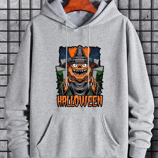 Men's Halloween Cartoon Graphic Hoodie Stretchy Drawstring Hooded Sweatshirt