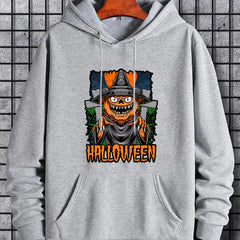 Men's Halloween Cartoon Graphic Hoodie Stretchy Drawstring Hooded Sweatshirt