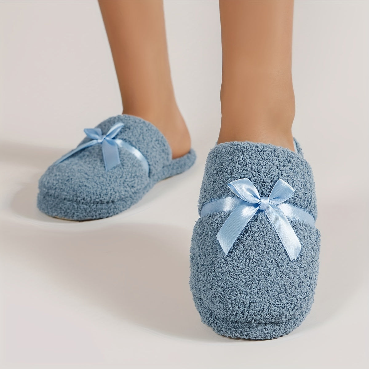 Women's Bow Knot Slippers Closed Toe Indoor Shoes Lined Comfortable Warm Bedroom