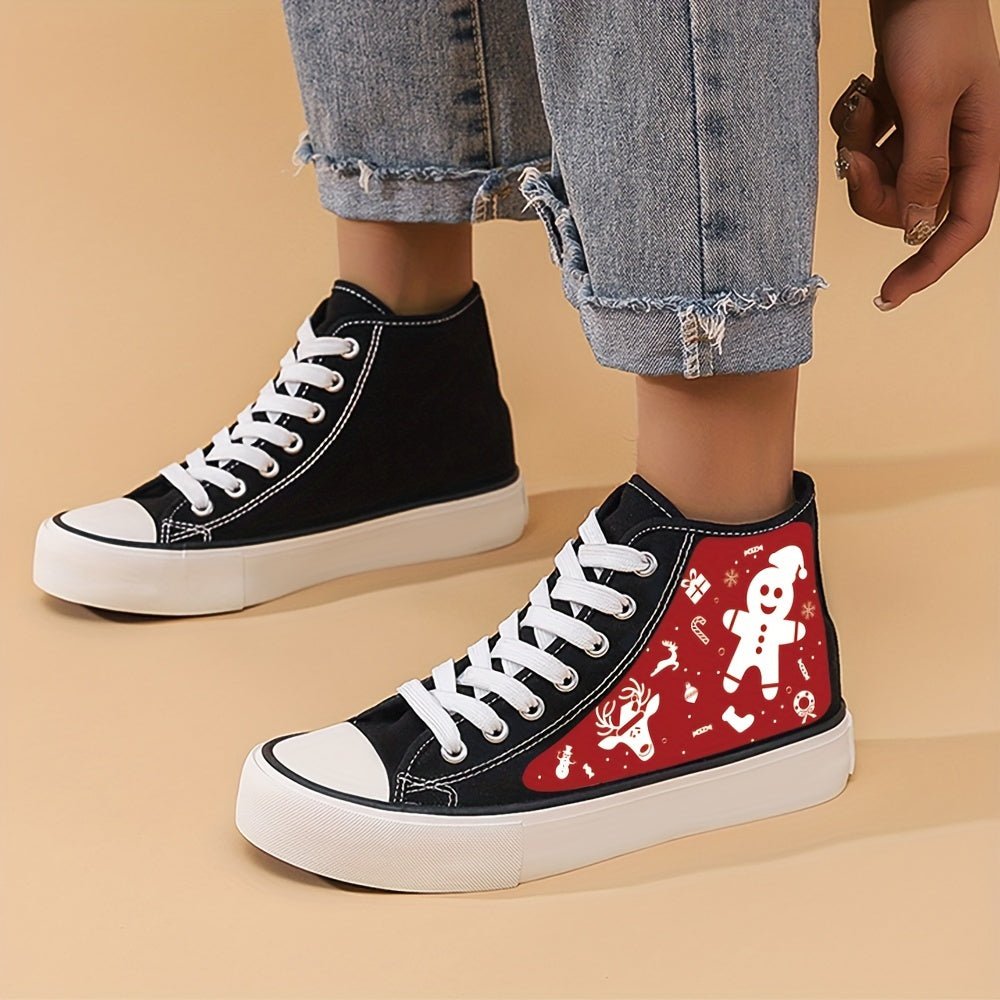 Christmas Gingerbread Print Canvas Sneakers