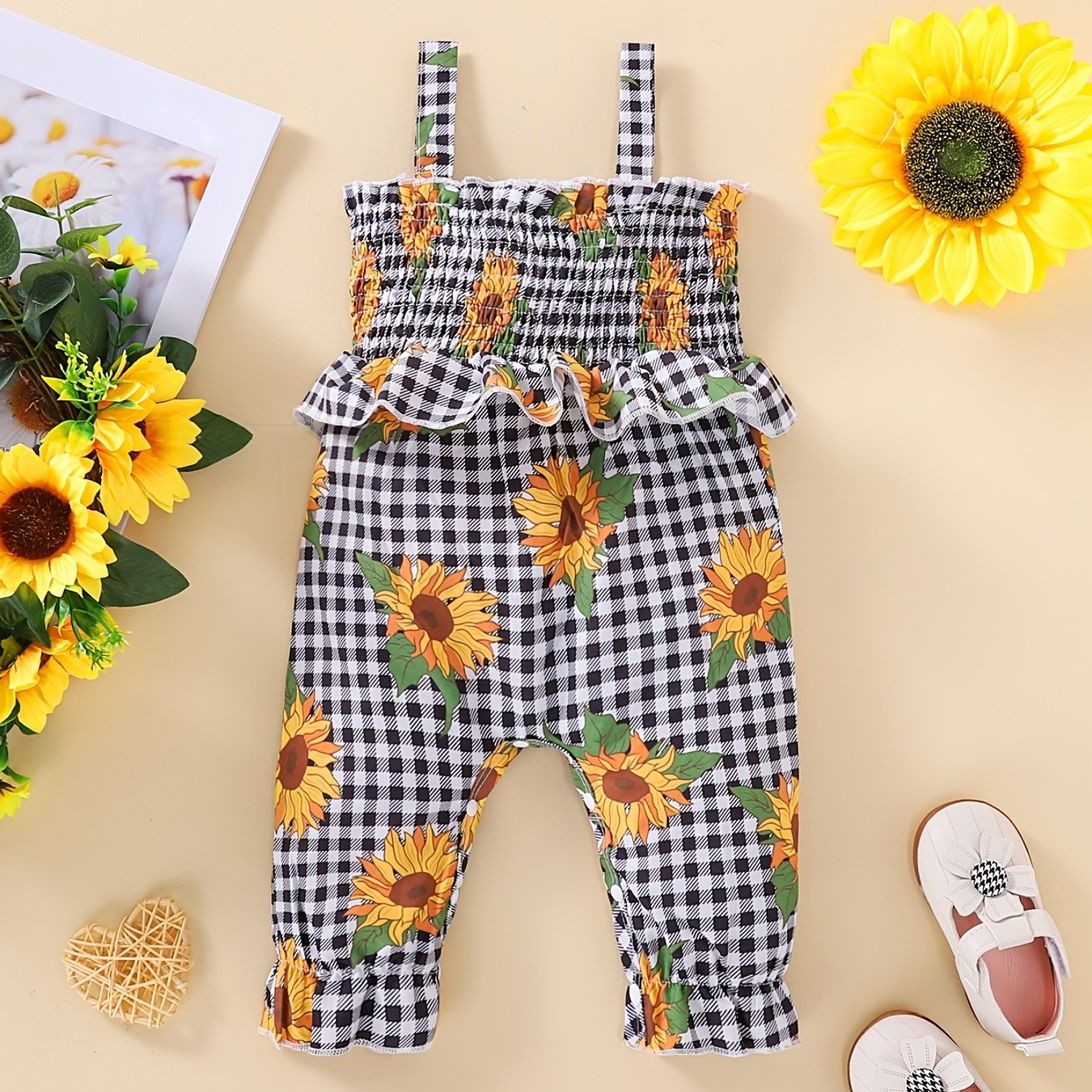 Baby Girls Off the Shoulder Sunflower Jumpsuit