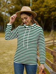 Striped Print Drawstring Pullover Sweatshirt Women's Clothing