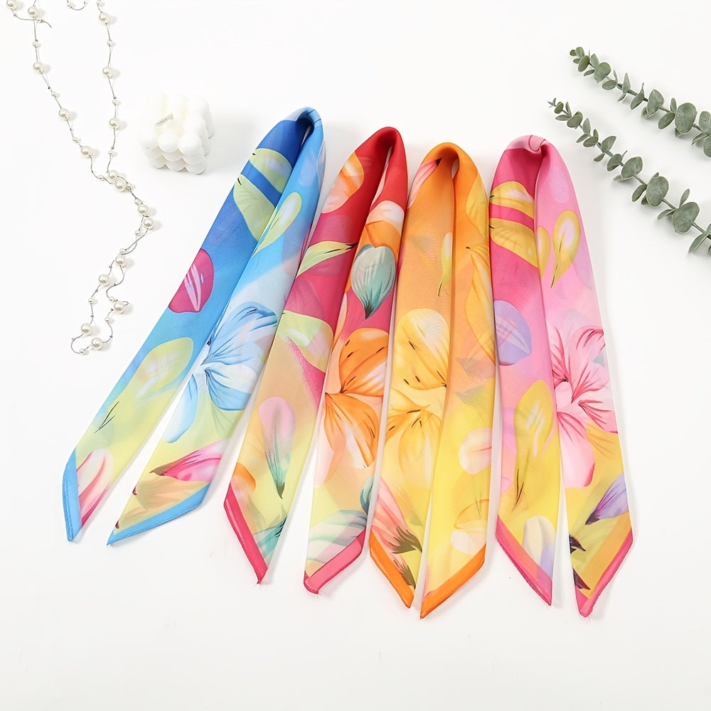 Floral Chiffon Printed Scarf Silk Tassel Bandana Head Wrap