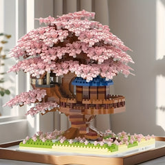 1105pcs Sakura Landscape Trees Plants House Building Blocks Set