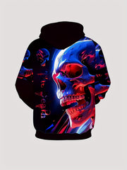 Y2K Skull 3D Print Hoodie for Men, Graphic Hoodie with Kangaroo Pocket
