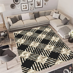 Modern Living Room Area Carpet Line Grid Shading Circular Pattern Hand Washable