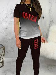 2 Pc Set Women's Plus Letter & Ombre Tee & Leggings Outfit
