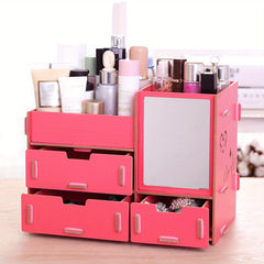 Wooden Storage Organizer With Mirror Desk Organizer