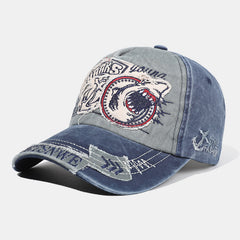 Men's Shark Patch Baseball Cap Vintage Washed Peaked Cap