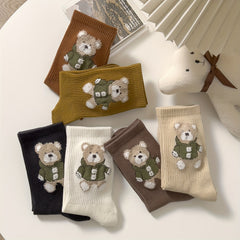 6 Pairs Cartoon Bear Print Socks for Women
