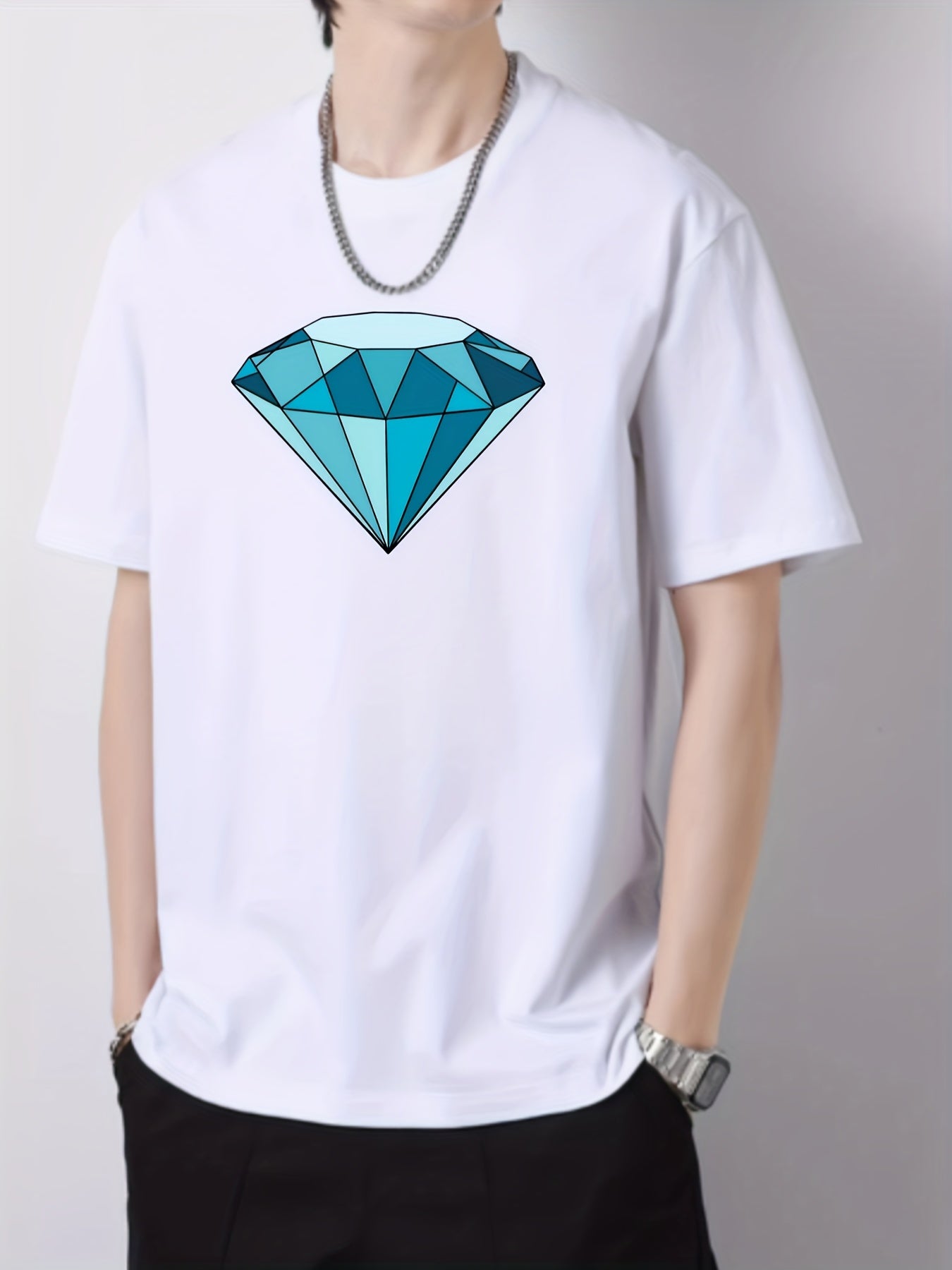 Diamond Pattern Men's Graphic Cotton Crew Neck Active T Shirt