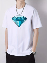 Diamond Pattern Men's Graphic Cotton Crew Neck Active T Shirt