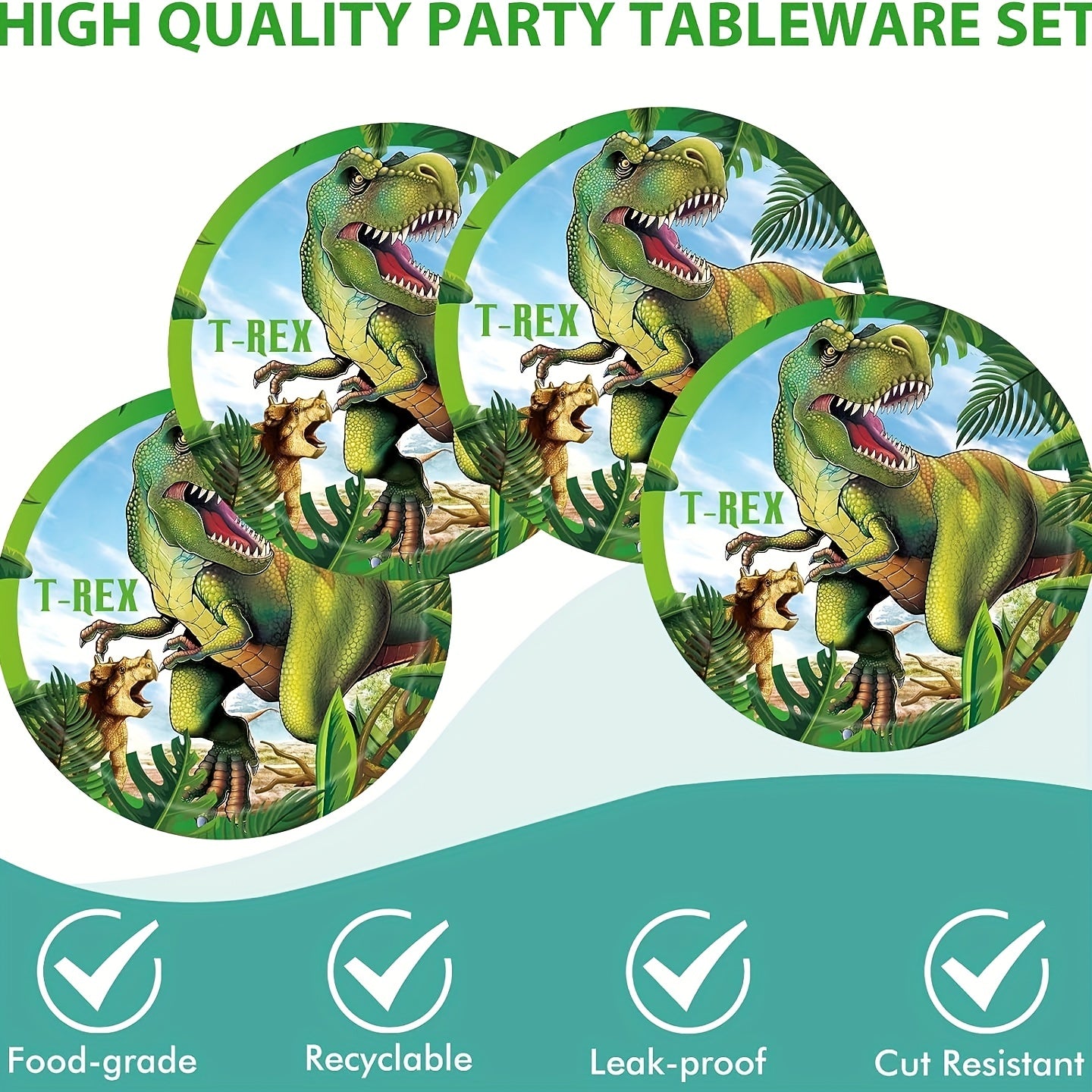 51pcs Dinosaur Birthday Party Supplies Dino Plates Napkins Tablecloth Forks