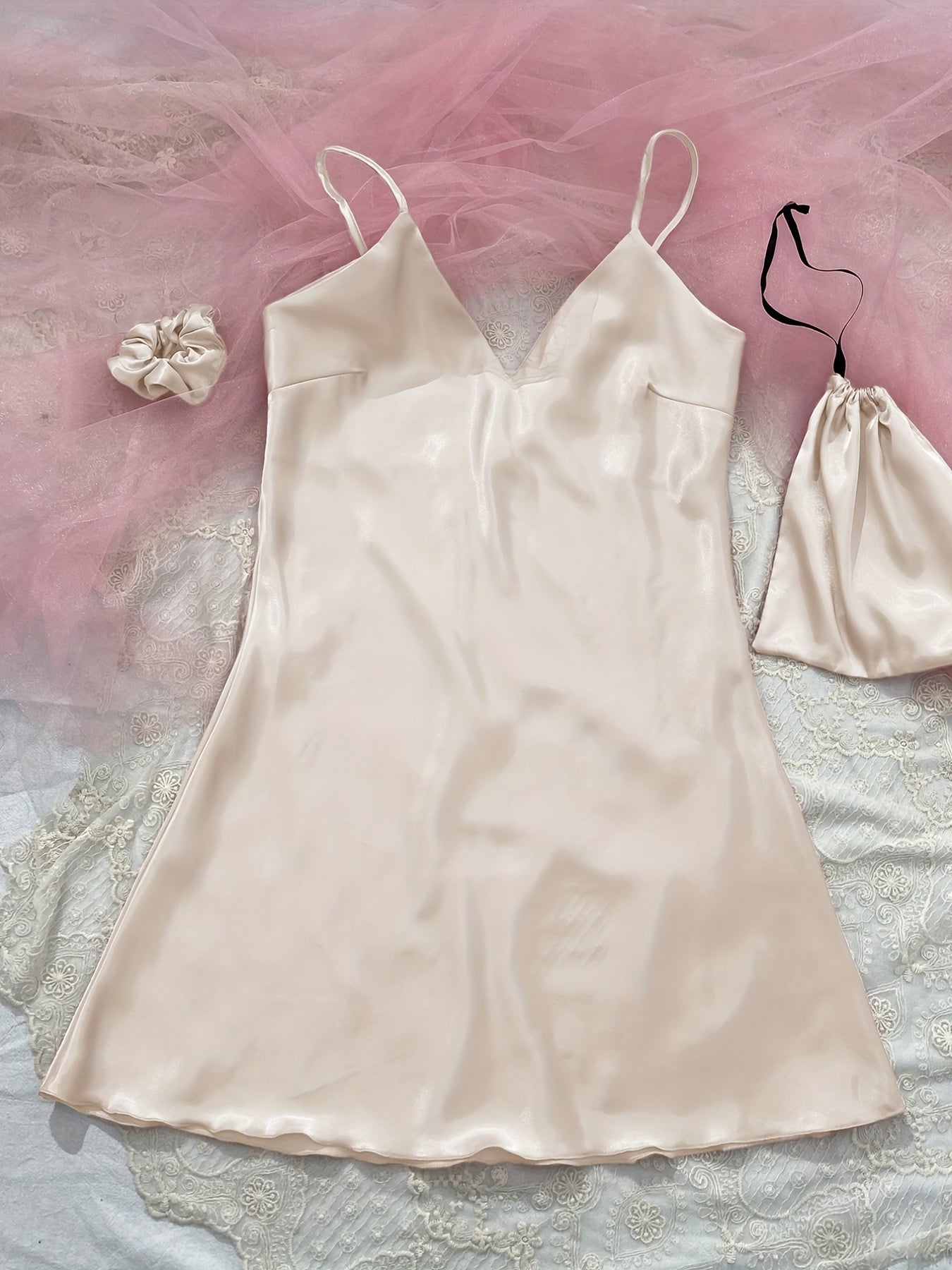 Sexy Satin Nightdress Deep V Spaghetti Strap Women's Sleepwear