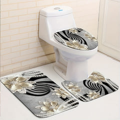 Christmas Waterproof Shower Curtain Set with Non Slip Mat and Toilet Seat Cover