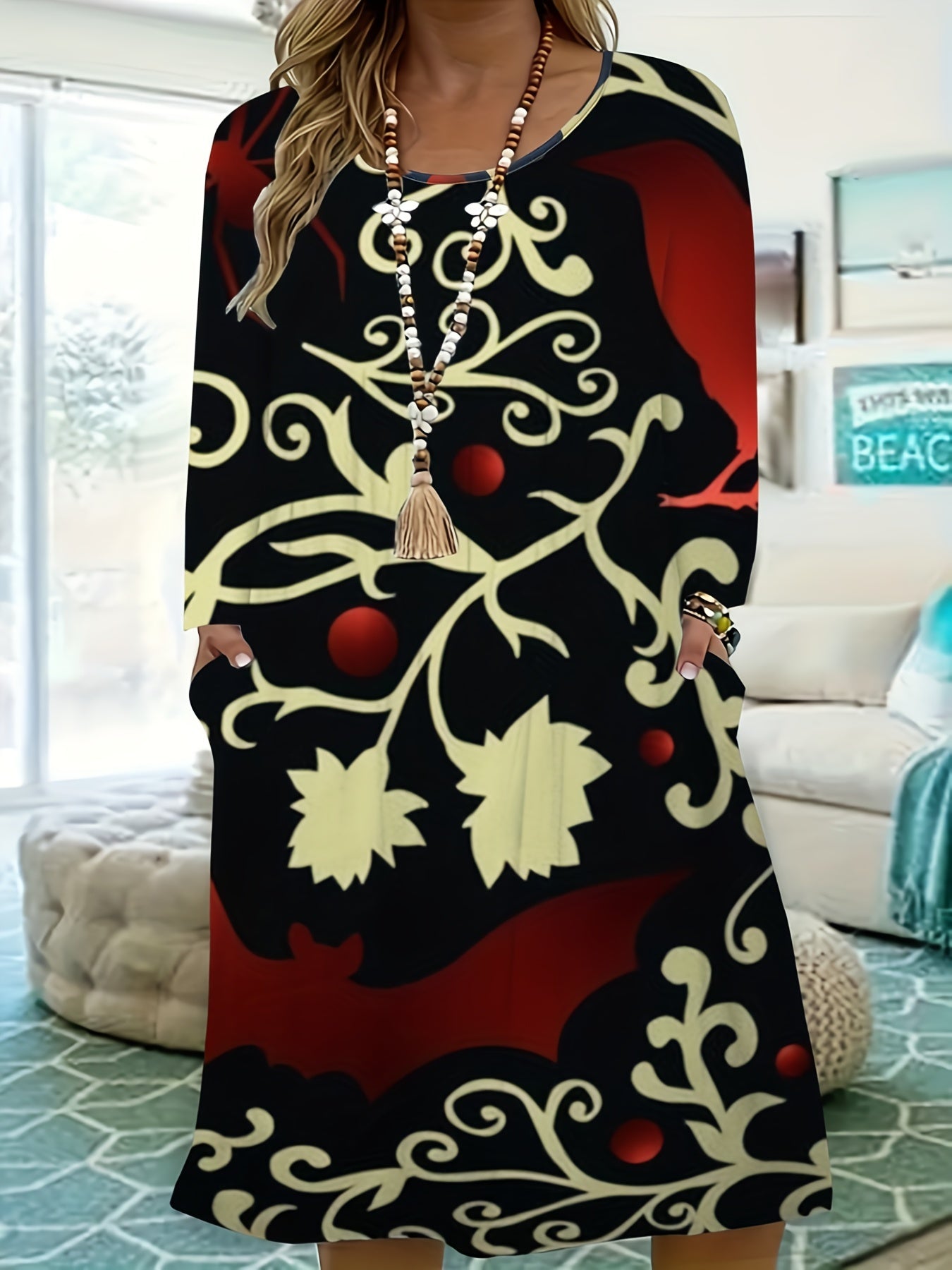 Floral Print Plus Size Dress with Pockets