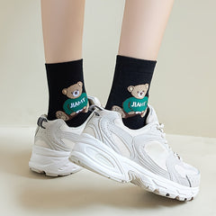 5 Pairs Cartoon Bear Print Crew Socks Women's Stockings