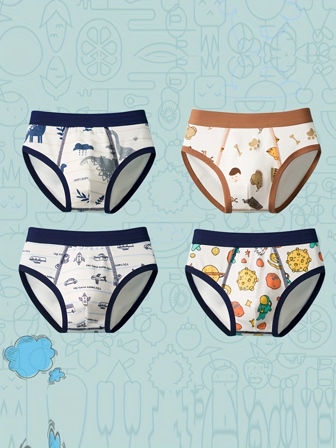 4pcs Boys Cartoon Astronaut Boxer Briefs Soft Comfortable Kids Clothes