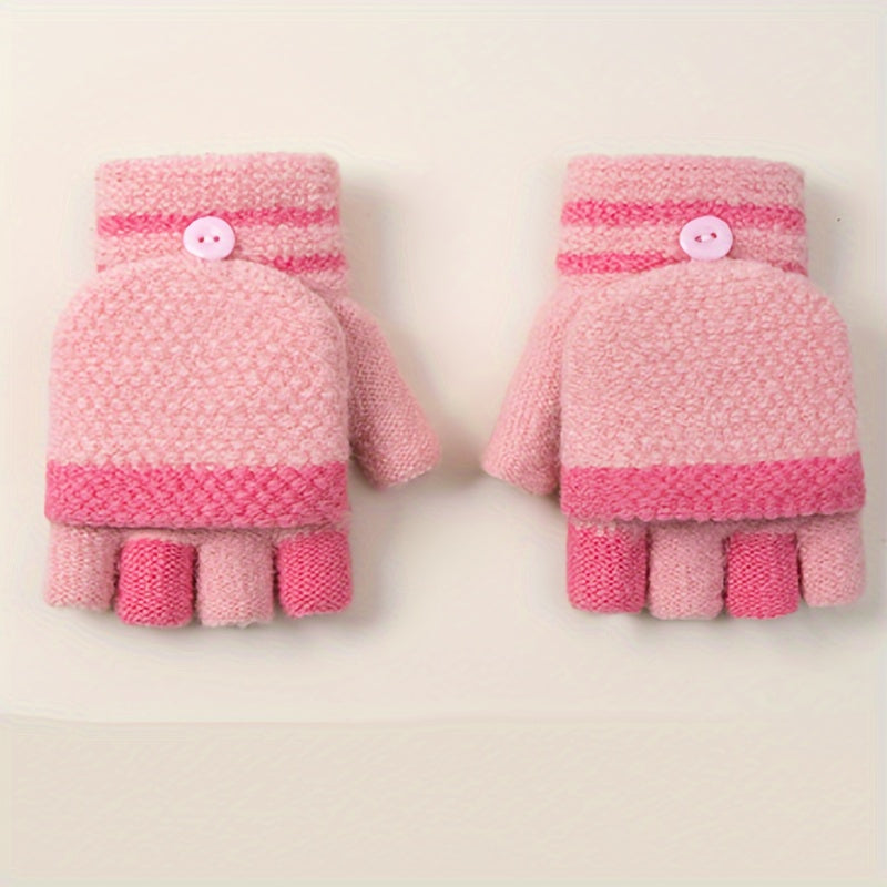 Half Finger Knitted Gloves For Boys And Girls Winter Warm Keeping Gloves