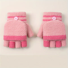 Half Finger Knitted Gloves For Boys And Girls Winter Warm Keeping Gloves