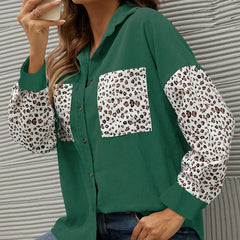 Leopard Print Button Down Coat Lapel Long Sleeve Outerwear