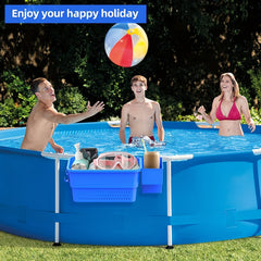 Poolside Storage Basket with Cup Holder Hooks for Frame Pools