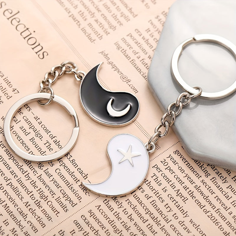 Star Moon Yin Yang Keychain Cartoon Metal Key Chain Pendant Gift Couple