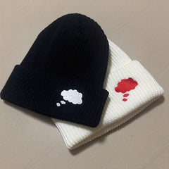 Cloud Embroidery Knitted Beanie Solid Warm Knit Hat Unisex Couple