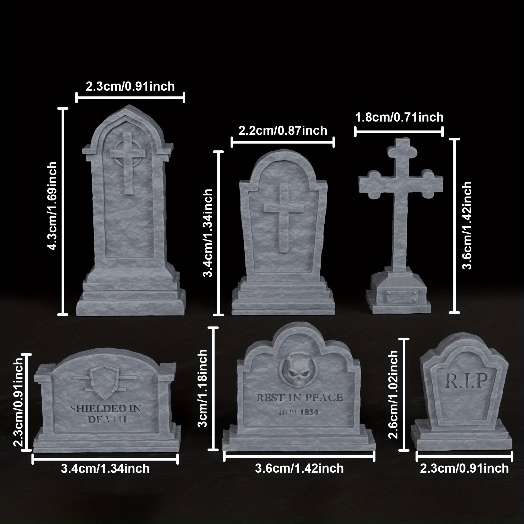 3DMAGIC 6 Gravestone Miniatures for RPGs ABS Terrain Pieces for TTRPGs