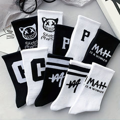 10 Pairs Letter Print Socks Women's Comfy Breathable Sports Mid Tube Stockings