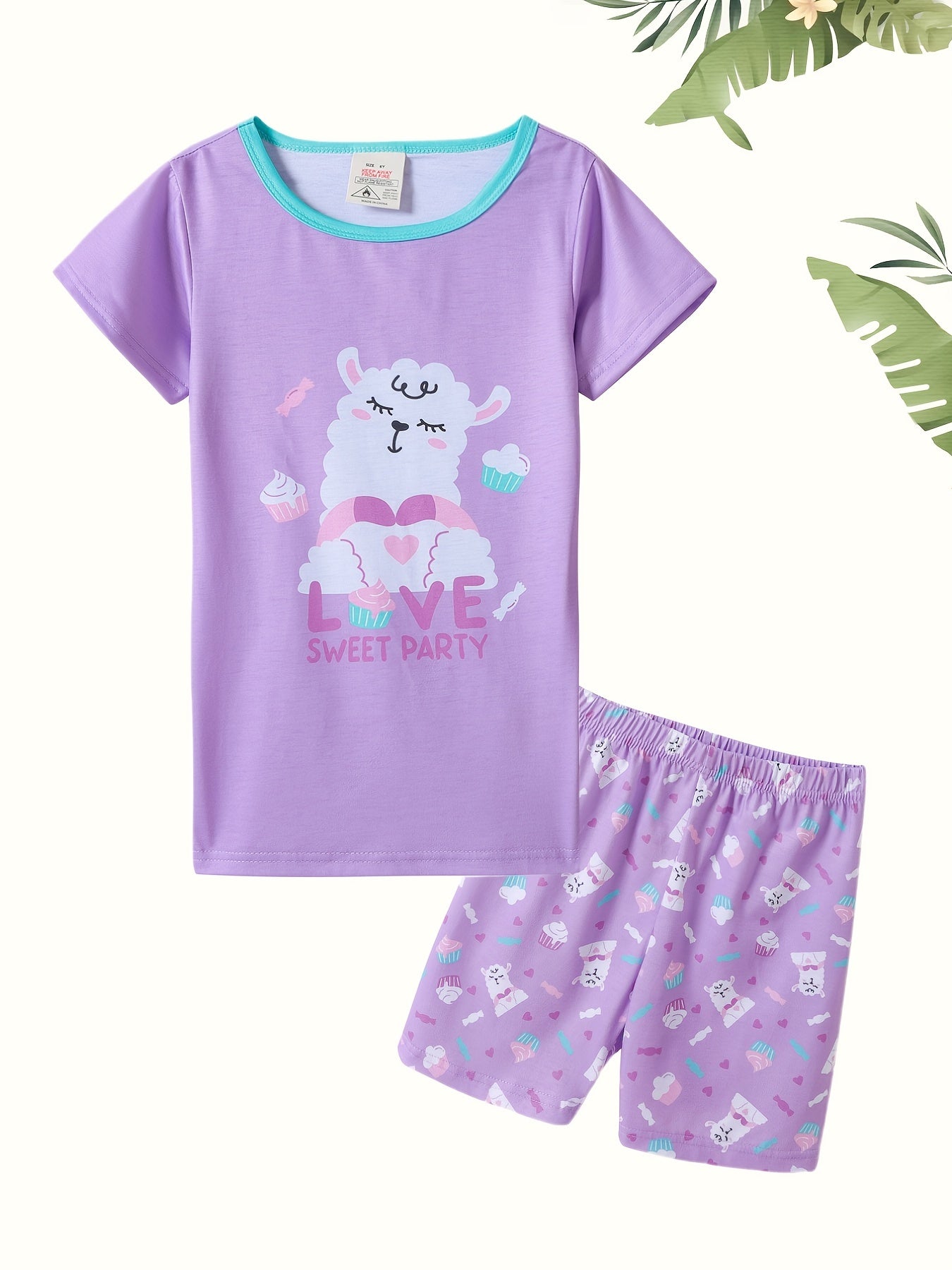 Girls' Alpaca Print Pajama Set Love Sweet Party T-Shirt & Shorts
