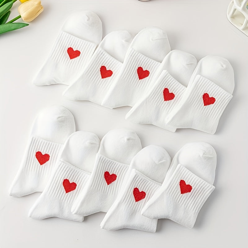 10 Pairs Heart Print Socks - Women's Stockings