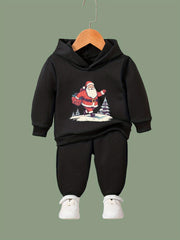 Santa On The Road Print 2pc Outfit Girls Hoodies Jogger Set For Sports Fall