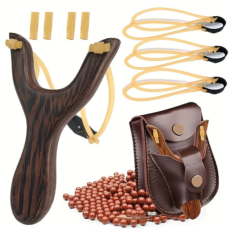 Wooden Slingshot Toy w/ 3 Replacement Bands 2 Blocks 100 Mud Pellets