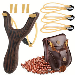 Wooden Slingshot Toy w/ 3 Replacement Bands 2 Blocks 100 Mud Pellets
