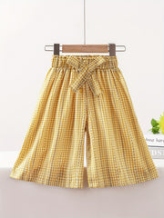 Girls Casual Plaid Loose Fit Pants For Kids Summer