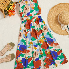 Girls' Floral Print Sleeveless Tunic Dress For Vacation