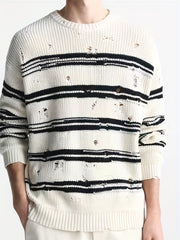 Men's Stripe Print Knit Long Sleeve Sweater for Autumn Winter
