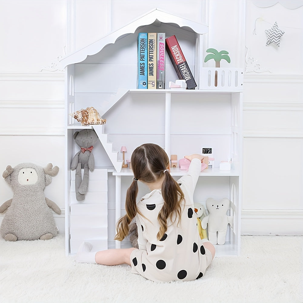 Large Bookcase Bookshelf Wooden Dollhouse Playset Toys Kids Gift