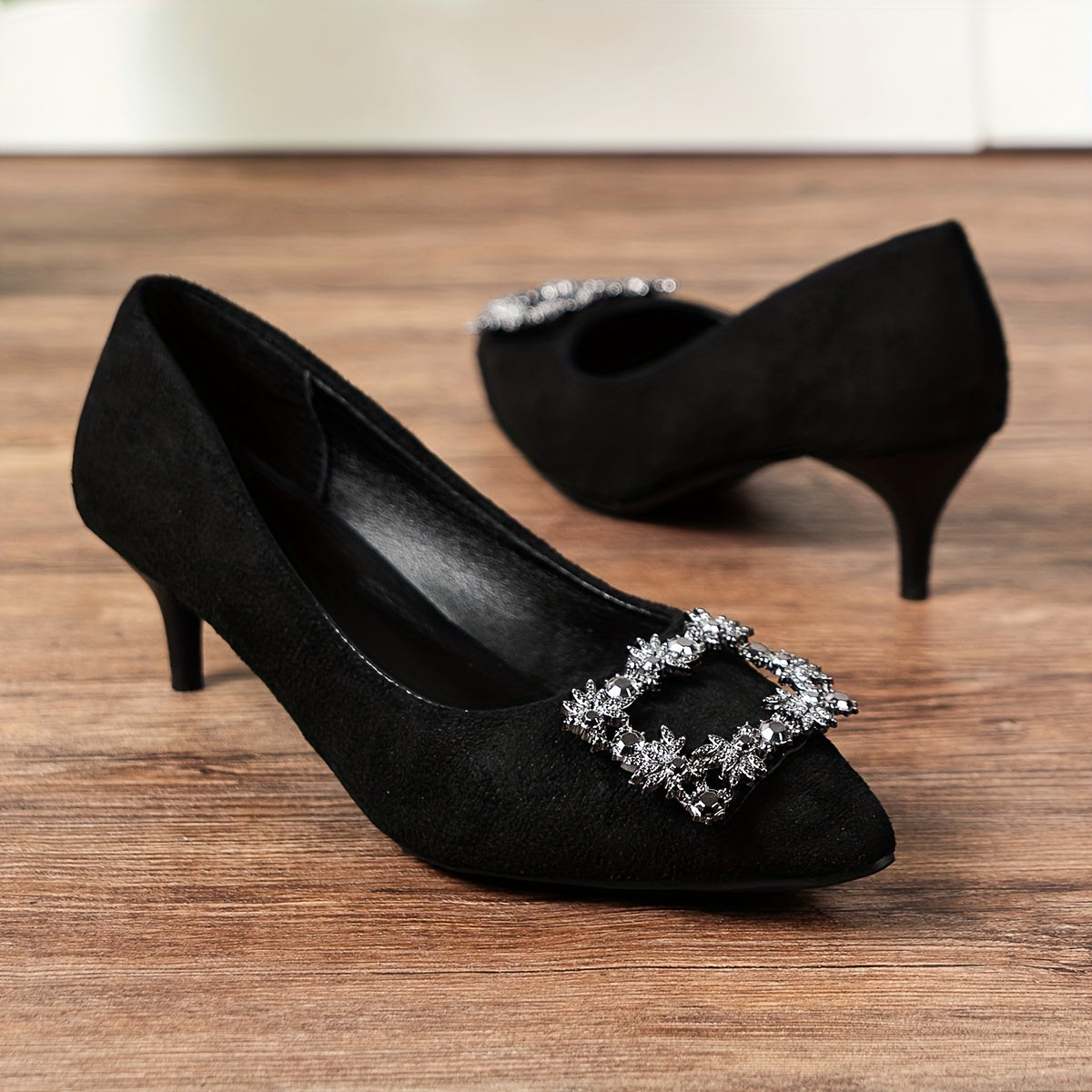 Rhinestone Buckle Stiletto Heels Point Toe Wedding Shoes Pumps