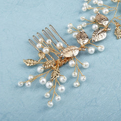 Leaf & Faux Pearl Hair Comb Bridal Wedding Headwear