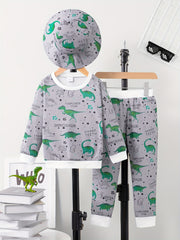 Toddler Boy's Dino Print 2pcs Sweatshirt & Hat Set