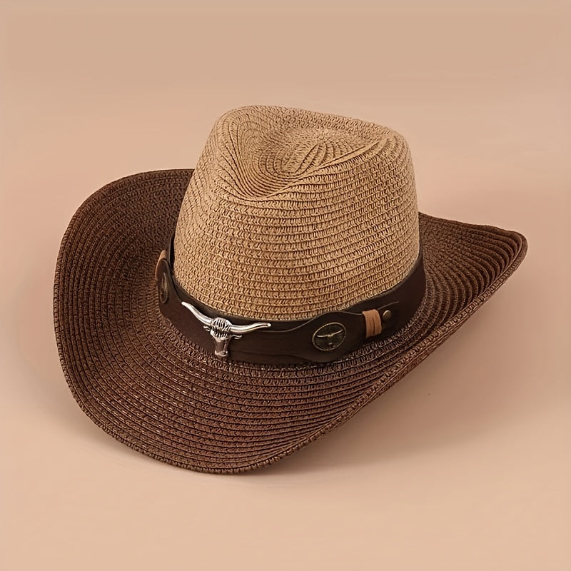 Vintage Jazz Straw Hat Big Brim Sun Beach Cowboy Hat